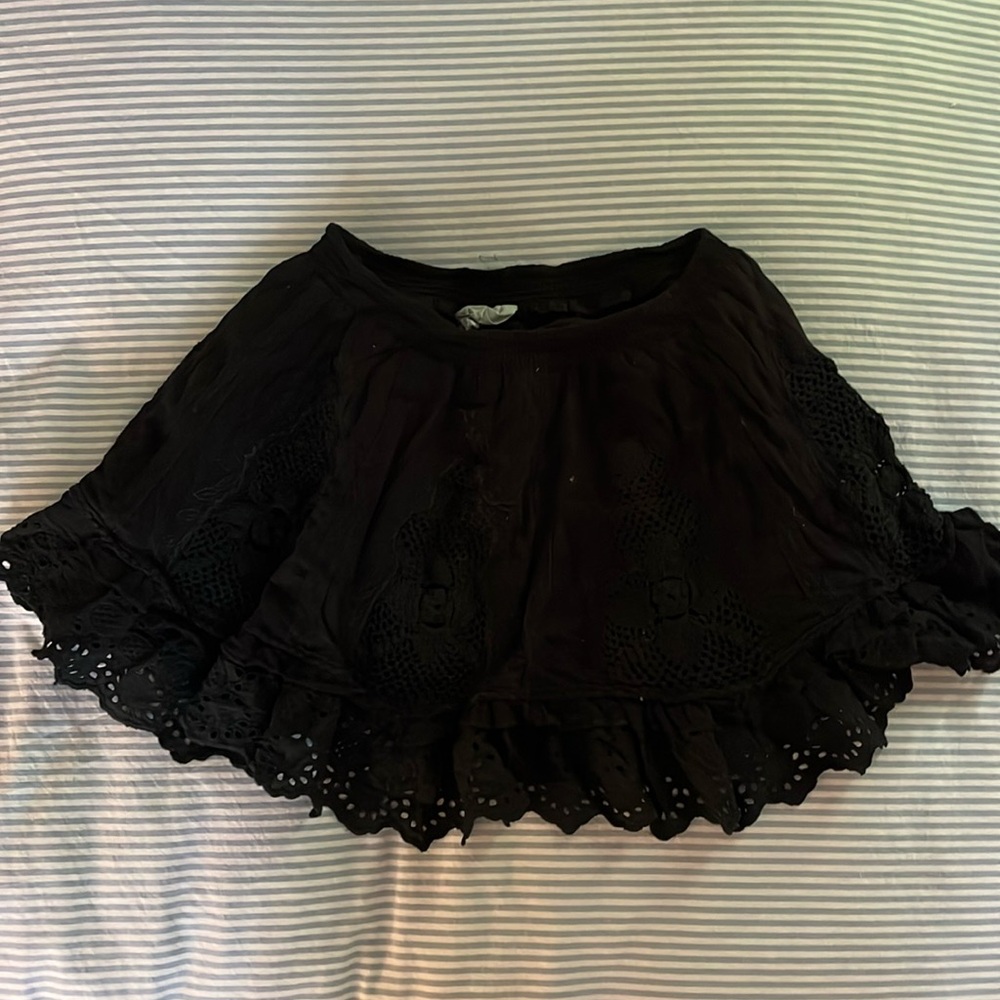 Black, mini eyelet lace skirt